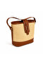 Original Straw Tan Bucket Model Gold Buckle Detailed Women's Hand and Shoulder Bag - 4