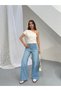 Women's Stoned Baggy Jean High Waist Wide Leg Pants Light Blue Front and Back Stoned Pants - 4
