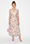 Women's Pink V-Neck Floral Patterned Lined Chiffon Midi Dress De261075 60286305 - 3