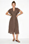 Women's Mink V-Neck Lined Midi Dress with Elastic Back and Pocket Detail 5208 60286307 - 2