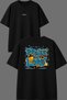 Pra Lord Design Front and Back Printed Black Oversize T-Shirt
