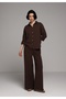 Regular Fit High Waist Wide Leg Women's Brown Trousers - 3