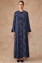 Zipper Closure Leopard Patterned Silk Cupra Robe Dark Blue 6867 - 2