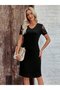 Women's Short Sleeve V Laser Collar Cut Short Imported Crepe Dress - 2