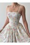 Floral Patterned Midi Flared Dress with Rope Straps - 3