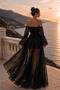 Chiffon Madonna Collar Maxi Dress Black & White Mini Lined Design Dress - 2
