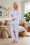New Season Blue Elegant Lace Detailed Design Long Sleeve 100% Cotton Maternity Pajama Set