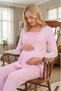New Season Pink Elegant Lace Detailed Design Long Sleeve 100% Cotton Maternity Pajama Set - 2