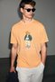 Yecla Men's 100% Cotton Round Neck Orange T-Shirt with Print Detail