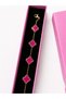 Pink Clover Detailed Gold Color Women's Bracelet |   Stylish and Elegant Daily Combination Jewelry - 3