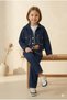 Girl's Embroidery Detailed Denim Jacket, Trousers, T-Shirt 3-Piece Set Navy Blue Jean Combination - 2