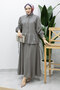 Ruffle Detailed Waist Drawstring Skirt Suit Tsd260220 Gray - 6