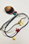 4 Pieces Bohemian Series Oyster Fish Star Matte Gold Figured Black White Red String Bracelet Set - 2