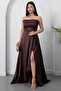 Strapless Neckline Rhinestone Straps Ruffle Satin Dress Drp582
