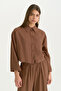 Linen Crop Shirt - Brown - 2