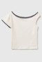 Girl's Asymmetrical Collar Embroidery Detailed T-Shirt Ecru 6-14 Years