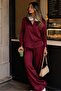 Burgundy Satin Shirt and Trousers Set Mg2745