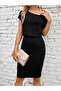 Women's Short Sleeve Single Shoulder Strap and Accessory Detail Elastic Waist Crepe Dress - 3