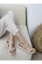 Beige Leather (Wesa) Gold Buckle Detail Women's Slippers - 2