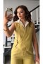 Olive cotton linen shirt detailed vest-pant set - 2