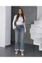 Women's High Waist Straight Leg Washable 4-Pocket Jeans with Lace Detail at the Hem - 5
