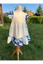 Blue Branch Patterned Girl's White Dress - 4