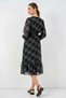 Women's V-Neck Gathered Waist Striped Pattern Chiffon Black Dress - 6
