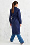 Women's Double-Breasted Collared Belted Navy Blue Trench Coat - 3