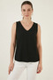 Women's V-Neck Zero Sleeve Black Blouse - 2