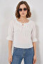 Women's Round Neck Ruffle Detailed Viscose White Blouse
