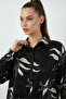 Women's Shirt Collar Floral Patterned Viscose Black Double Set - 2
