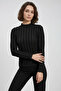 Women's High Collar Textured Black Blouse - 5