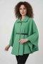 Women's Shirt Collar Belted Cotton Green Poncho - 4