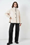 Women's Stand Collar Buttoned Embroidered Cotton Ecru Jacket - 2
