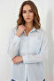 Women's Oversize Single Pocket Striped Viscose Blue Shirt - 4