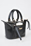 Women's Lupine Black Lined Column Strap Zipper Closure Handbag and Shoulder Bag - 5