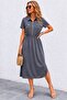 Women's short sleeve collared zippered ornament pocket detailed long viscose two thread dress - 2