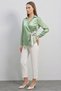 Women's Double-Breasted Collar Belted Waist Satin Green Shirt - 3