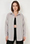 Women's Oversize Cut Basic Cotton Light Gray Shirt - 2