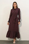 Women's Shirt Collar Belted Ruffled Hem Polka Dot Burgundy Hijab Dress