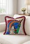 Colorful Horse Head Patterned Fringed Cushion Cover - Cream Cushion Cover with Burgundy Tassels - 4