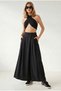 Women's Black Pocketed Skirt-Look Modal Trousers Pnt-19000414 - 4