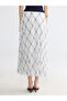 Blue Elastic Waist Belted Diamond Patterned Skirt - 5