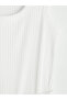 Ecru U-Neck Ribbed Waist-Slit Dress - 2