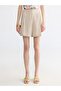 Beige Modal Blend Pleated Women's Shorts - 2