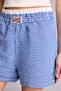 Elastic Waist Plaid Short Leg Wrinkled Textured Sax Blue Shorts H7843Ax26Sm - 5