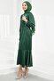 Emerald Green Stone Detailed Skirt with Flounces Satin Evening Dress - 4