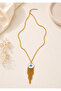 Gold Steel Necklace with Evil Eye and Tassels