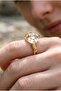 Crystal Quartz Adjustable Ring Copper Top Plated Gold Color Natural Stone