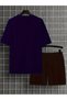 Men's 100% Cotton Paris Printed T-Shirt Shorts Set Oversize Relaxed Fit Streetwear - 6
